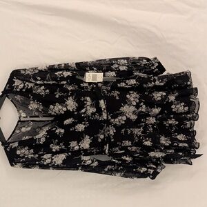 Floral Black and White Long Sleeve Dress